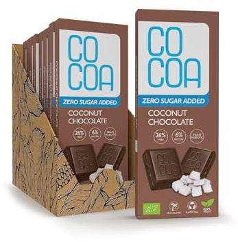 Bio-Kokosschokolade BOX 12x40g /ZERO SUGAR, Low-Carb-Snack mit Inulin-Probiotikum, Schokolade geeignet für eine KETO-Diät mit niedrigem Kohlenhydratgehalt, Low-Carb-Snack
