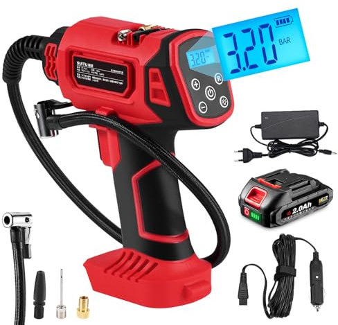 ONEVAN Akku Luftpumpe mit 2000mAh Akku, Max 150 PSI Elektrische Luftkompressor Akku Kompressor Tragbare Reifendruckfüller, Automatisch Stop, Kompatibel mit 12V Autostromquelle