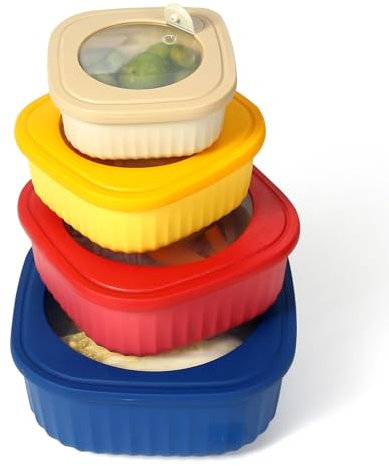Frischhaltedosen mit Deckel Kunststoff 4er Set BPA-frei Vorratsdosen Auslaufsicher Kunststoffschüssel Meal Prep Container mit Deckel für Spülmaschinen, Mikrowellen, Gefriergeeignet (Quadratisch)