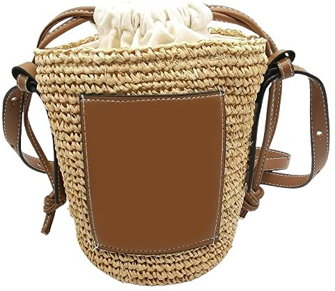 AYKANING Strohtaschen Damen,Korbtaschen Damen Handtaschen Frauen Taschen Designer Strandtasche Runde Barrel Stroh gewebt Crossbody Tasche für Frauen Runde Stroh Taschen Taschen