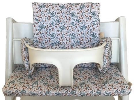 LUCCA kids Cojín para trona Tripp Trapp Stokke - revestimiento plastificado para fácil limpieza - azul flores