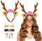 FOHYLOY Rentier Haarreif Reh Kostüm Damen Karneval Kostüm Reh Geweih Haarreif Blumen mit Reh Gesicht Aufkleber, Faschingskostüme Kinder Erwachsene für Fasching Motto Cosplay Party