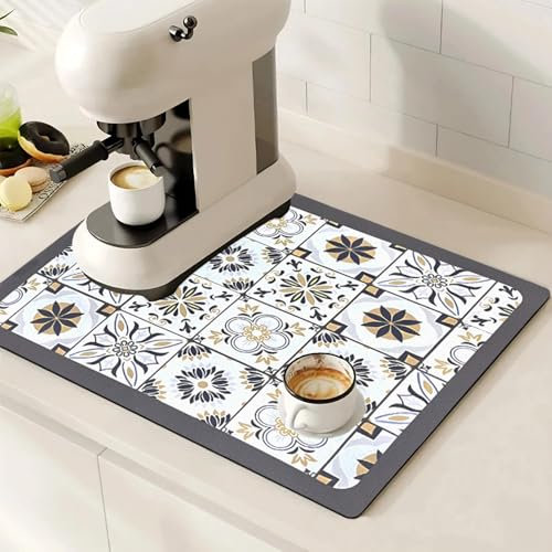 SOQKEEN Abtropfmatte Geschirr, 50 x 30 cm Unterlage Kaffeemaschine Abtropfmatte mit Schmutzabweisender Gummisohle, Self Drying Mat, Abtropfmatte Unter Kaffeemaschine Geschirrabtropfgestell