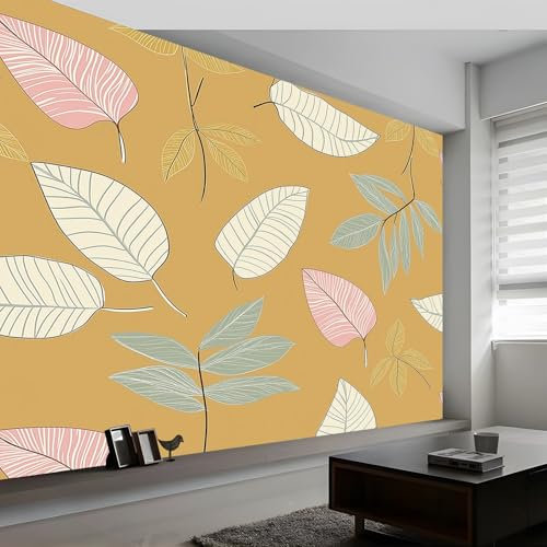 Papier Peint Panoramique 400 x 280 cm Revêtement mural pour salon chambre, Feuilles De Bohème motif Papier peint intissé Brun moderne Décoration