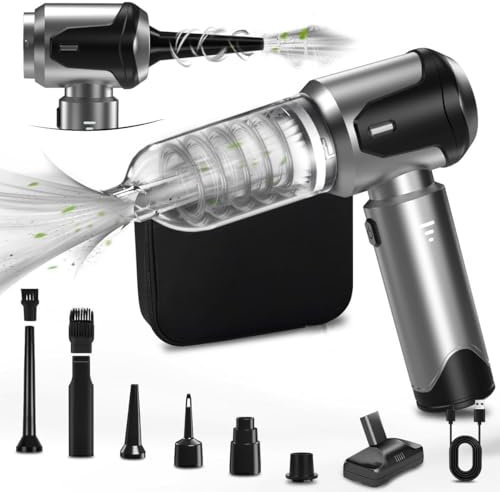 Kevsuvqin 4-en-1 Aspirateur Voiture Puissant sans Fil, 3 Niveaux Réglables, 21KPA Mini Aspirateur a Main sans Fil avec Moteur Brushless, Voyant de Batterie, Souffleur Air Comprimé Nettoyage PC
