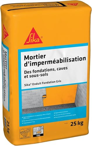 SIKA - Enduit fondation mortier d'imperméabilisation de caves/sous-sol - Sika Enduit Fondation Gris - Imperméable à l'eau - Durcissement rapide - Esthétique 25kg (Lot de 5)