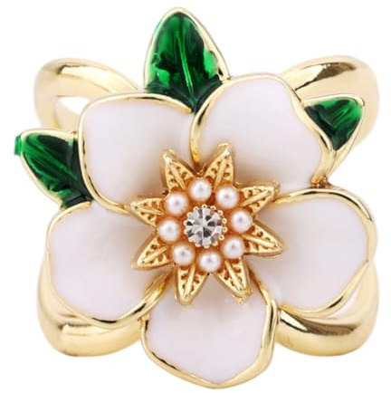 Mikovivi Bague Élégante en Forme de Fleur Gardénia, Pince Florale Cristal CZ Boucles Métalliques Tendance Broche Châle pour Femme Bijoux pour Foulard en Soie