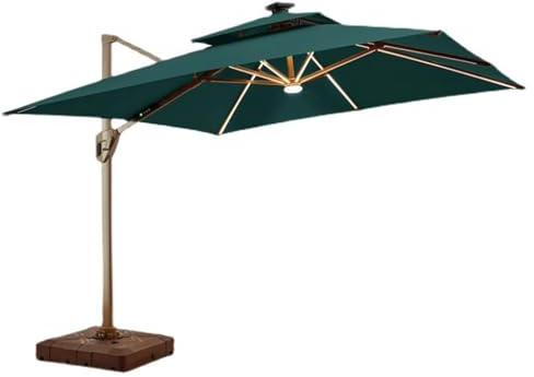 Generisch Gartenschirm mit Ständer, Aluminium-Freiarmschirm mit 8 Streben, Kurbelbedienung, großer Terrassenschirm für Pool, Outdoor Grün 2.5m