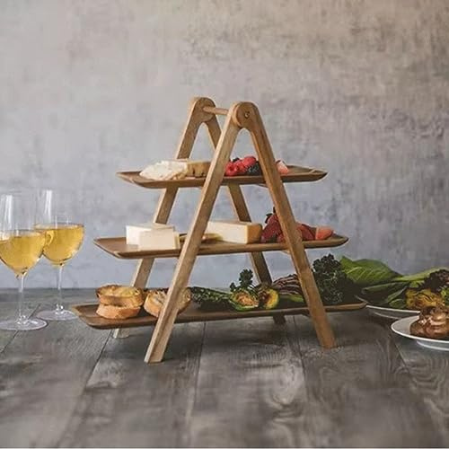 Dytabepl Etagere 3 Etagen, Akazienholz Servier-Ständer 3-Etagen, Bauernhaus Dessert-Ständer, Servierplatte und Obst-Lebensmittel Serviertabletts für Desserts, Kuchen, Käse, Wurst Party Picknicks