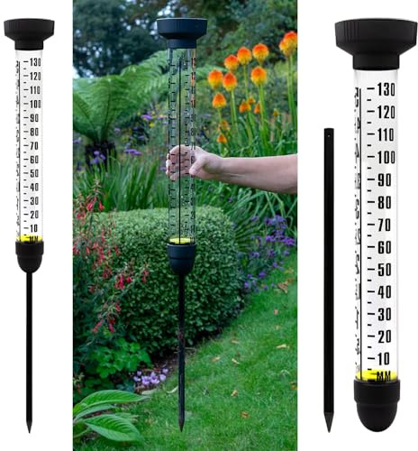 CKB LTD Rain Gauge with Spike For Outdoors - Extra Large Rainfall Measurement Water Meter Dual Scale With Ground Stake for Lawns, Garden, Farms & Golf Courses 100cm Tall