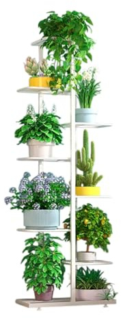 ESSOSWAY Blumenständer Pflanzenständer - Indoor - Pflanzenregal Blumentreppe Blumenregal Metall - 8 Etagen - 142 cm Weiß