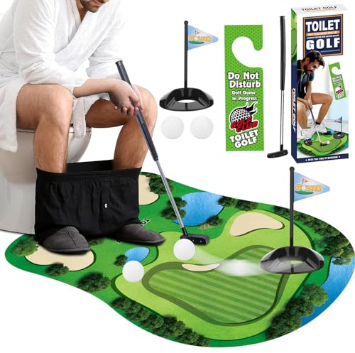 Pipihome Toilettengolf Geschenk, Lustige Ggeschenke für Männer, Golf Männergeschenk für Badezimmer mit Puttingmatt, MiniGolf Zubehör Geschenke für Männer Freund Vatertag Geburtstag