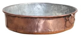 Pentola da Forno Rotonda in Rame, Stagnata all'Interno, Fatta a Mano, Pirofila Tradizionale con Manici ad Anello, per Cottura Professionale (36 cm)