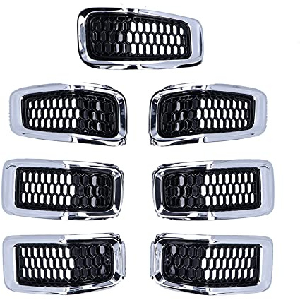 Front Grille Inserts 7 Stück, ABS Kunststoff, Passgenau Für Cherokee 2014-2018 - Robust Und Korrosionsbeständig, Motorenschutz Mit Optimaler Luftzirkulation (Chromrahmen)