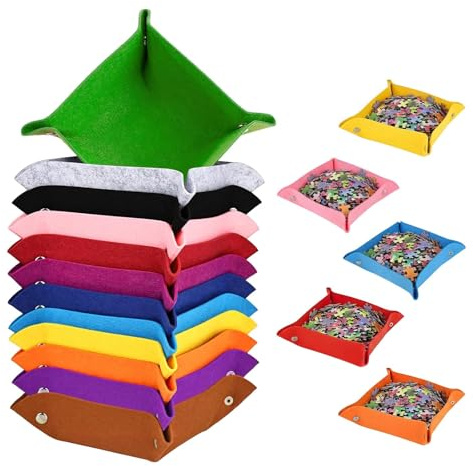 Eulihent 12 Pack Puzzle Sorting Trays Felt Puzzle Sorter Bowls Stackable Dice Tray for Jigsaw Sorting Trays Accessories Reusable Play Trays for Puzzles, Cosmetics, Jewelry Organizing (12 Colors)
