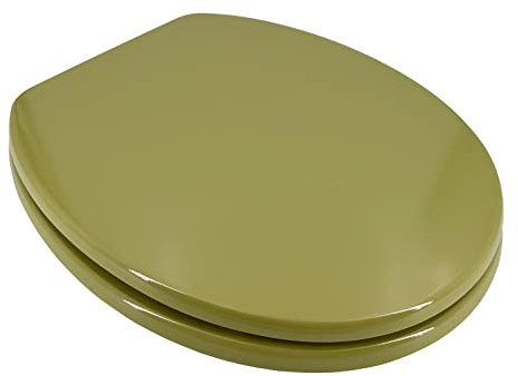 ADOB WC Sitz Klobrille Holzkern Farbe Moosgrün extrem stabil, messing verchromte Scharniere, WC-Brille WC-Deckel, 85174