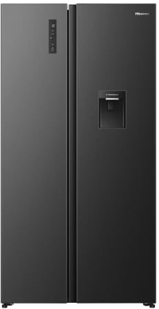 Hisense PureFlat 541L American Fridge Freezer RS3P558NMFD with Non-Plumbed Water Dispenser, Black Stainless Steel - D Rated