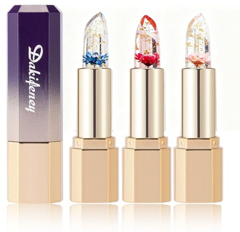 3PCS Farbwechsel Lippenbalsam - Lippenpflege mit Farbe - Blattgold Lipstick Color-Changing - Lippenstift 24 Stunden Halt -Feuchtigkeitsspendend Lippenstifte - Temperature Farbwechsel Lippenbalsam
