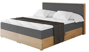 ALTDECOR Boxspringbett mit Matratze und Lattenrost, Topper, Polsterbett mit Bettkasten, Bett mit Stauraum H3-Matratze, Doppelbett, Boxbett - LOLLI9 Dunkelgrau 160x200
