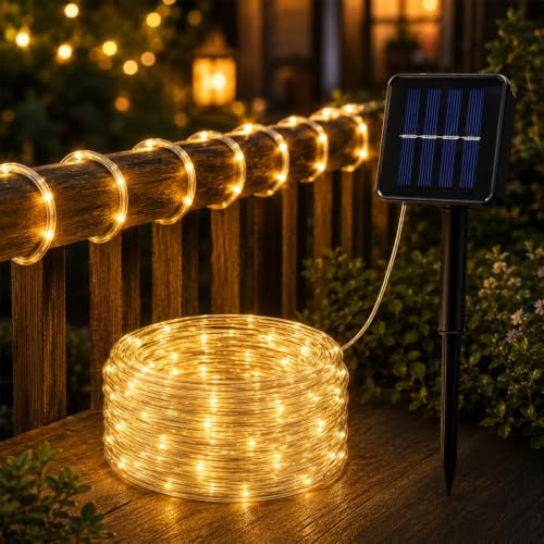 Kaleora Solar Lichterschlauch Aussen,12M 100LED Warmweiß Solar Lichterkette | Wasserdicht 8 Modi, Lichtschlauch Aussen für Garten, Balkon, Terasse, Weihnachten, Party Deko
