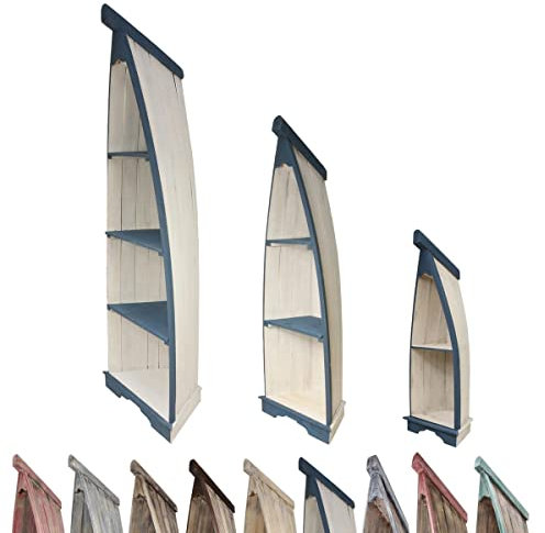 Oriental Galerie Bootsregal Boot Regal Bücherregal Bücherschrank Standregal Aufbewahrung 93-98cm Albesia Holz Weiß Blau