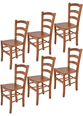 t m c s Tommychairs - 6er Set Stühle Venice für Küche und Esszimmer, robuste Struktur aus lackiertem Buchenholz im Farbton Kirschholz und Sitzfläche aus Holz