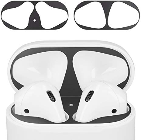 kwmobile Staubschutz Sticker kompatibel mit Apple Airpods 1 & 2 - Metallstaub Schutz Aufkleber Skins in Schwarz