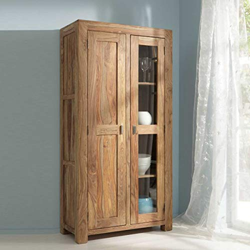 Vitrine Yoga 6597-V Vitrinenschrank Wohnzimmer Sheesham Holz massiv von Wolf Möbel