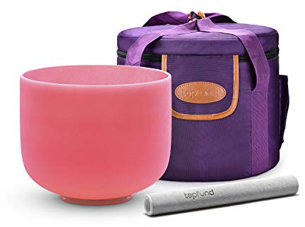 TOPFUND Pink F Note Crystal Singing Bowl 8 inch Heart Chakra with Heavy Duty Carrying Case and Suede Mallet