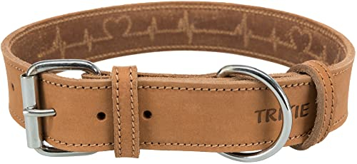 TRIXIE Rustic Halsband Leder Größe L–XL: Halsumfang 57–66 cm/30 mm in braun - genähtes Lederhalsband für große bis sehr große Hunde, in klassischem Design, schonendes Anleinen, 19017