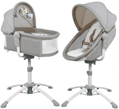 BEBE2LUXE 4 en 1 – Hamaca eléctrica multifunción: balancín, moisés Ajustable, Trona y Tumbona (0‑15 kg), arnés 5 Puntos, Altura Regulable, 6 velocidades + vibración, USB/MP3, Mando – Gris