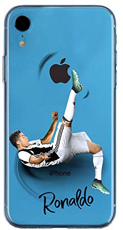 IPXr TPU DURCHSICHTIG Softcae Protective Schutzhülle Handycover Etui Staubdicht Telefon-Kasten Case Shell Abdeckung Bumper Back Cover, Soccer Collection, CR7 Juve, iPhone Xr