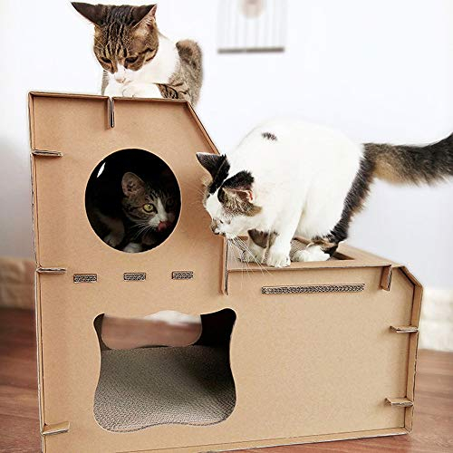HI SUYI Casa di cartone per gatti - Tunnel da gioco con tiragraffi pieghevole per gattini interni per riposare e giocare