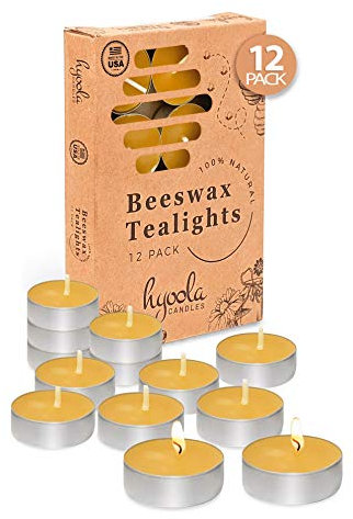 Hyoola Teelichter aus Bienenenwachs, in Aluminium-Tasse, 100% natürliches Bienenwachs 12-Pack Gelb