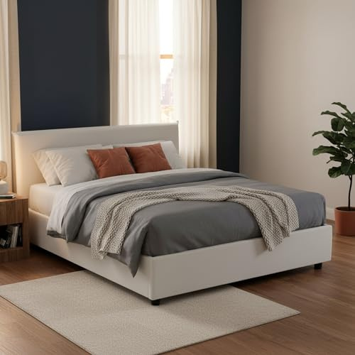 Talamo Italia - Doppelbett Bice, Bettkasten mit Kunstlederbezug, 100 % Made in Italy, Öffnung vorne, geeignet für Matratzen 160 x 200 cm, Weiß