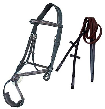 Exion Figure 8 English Jumping Bridle with Soft Padding & Rubber Reins | Anatomical Mono Crown | Grackle Noseband Mexican Bridle with SS Buckles | Premium Horse Bridle for Jumping & Eventing