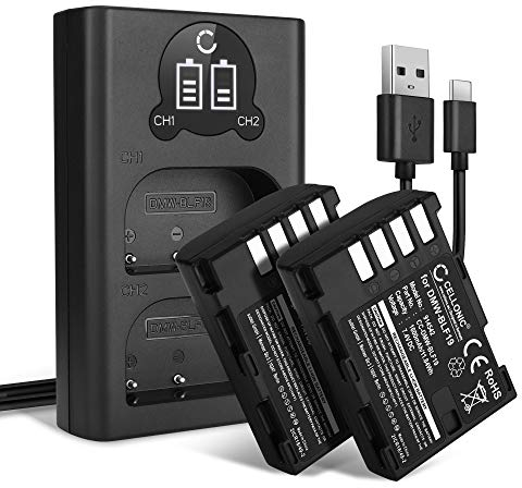 CELLONIC, Batterie pour Caméra Compatible avec Panasonic Lumix DC-GH5, DC-G9, DMC-GH4 (7.4V, 1600mAh) 2 Pièces + Double Chargeur