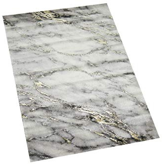 CARPETIA Teppich modern Wohnzimmerteppich Marmor Optik in Creme grau Gold Größe 80x150 cm