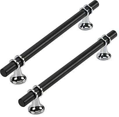 Dreneco 2 Pack Cupboard Handles Zinc Alloy Kitchen T Bar Handle Drawer Wardrobe Cabinet Furniture Door Pulls Knobs (160mm Hole centres, Black+Chrome)
