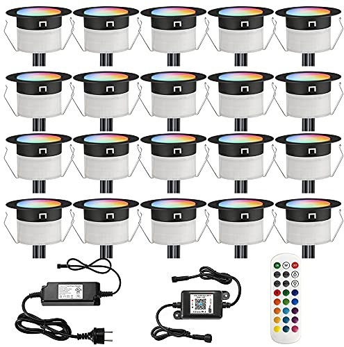 20er Wifi RGBWW LED Bodeneinbauleuchten Arbeitet mit Alexa, Google Home,RGBWW (4 in 1) Ø31mm IP67 Wasserdicht 0.6W LED Einbaustrahler Full Kit,Schwarz