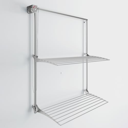 Foxydry Wall Plus, Wand-Wäscheständer, Wand Wäschetrockner, wandmontierte ausziehbare klappbare Wäscheleine aus Aluminium und Stahl 108x52x137 cm