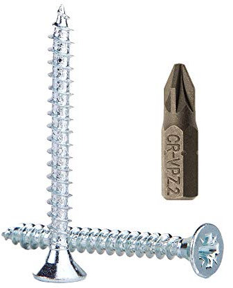 Confezione da 300 pezzi in acciaio zincato 4,0 x 50 mm viti per legno, viti per truciolato, vite universale Pozi-Drive, PZ completamente filettato, testa svasata Pozidriv (300, 4,0 x 50 mm)