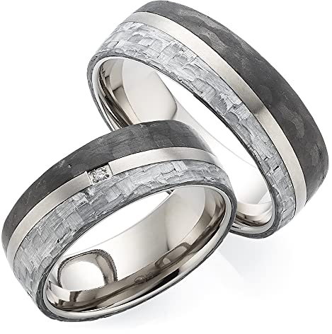 123traumringe Eheringe in Carbon & Titan I Partnerringe mit Brillant & Etui I Gravierbare Eheringe mit Ringgröße 50-70 mm I Hochwertige Verlobungsringe in 7 mm Breite & 2 mm Stärke I S86