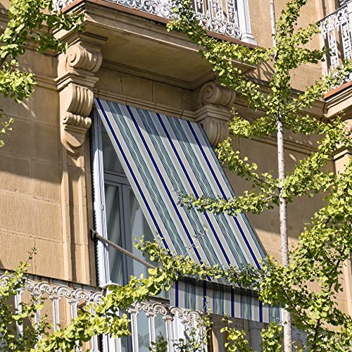 INTRECCI Tenda da Sole per Esterno, Balconi, Impermeabile, a Caduta, 150x300 cm, Telo Ombreggiante, Riduce Luce e Calore, Migliora la Privacy, Fantasia a Righe Blu