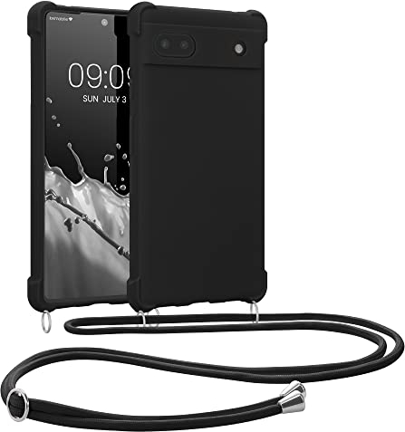 kwmobile Necklace Case kompatibel mit Google Pixel 6a Hülle - Cover mit Kordel zum Umhängen - Silikon Schutzhülle Schwarz