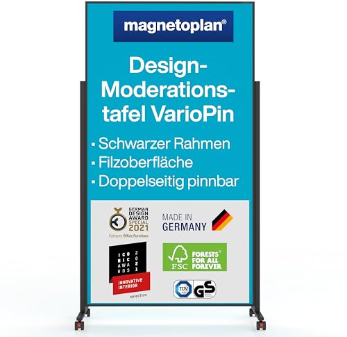 magnetoplan Design-Moderationstafel VarioPin, Filz Türkis | Rahmen Schwarz