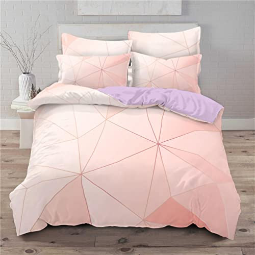 Tomifine Parure de lit Adulte, Housse de Couette Abstrait Losange géométrique Ligne Rose Blanc Design doré 2 Taies d'oreiller 65x65cm Microfibre Douce Hypoallergénique (140x200 cm,Marbre c)