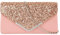 MEGAUK Damen Clutch Glitzer Elegant Abendtasche Glänzend Handtasche Envelope Tasche Strass Unterarmtasche mit Kette für Hochzeit Wedding Prom Party (Leder Nude Pink)