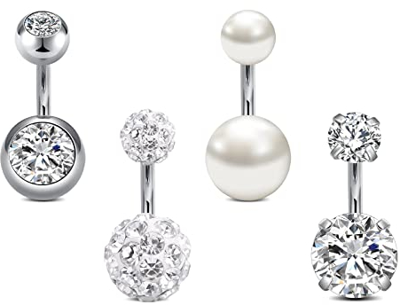 Rajnard Bauchnabelpiercing 14G 6mm Piercing Bauchnabel Chirurgenstahl CZ Perle Diamant Bauchpiercing Nabelpiercing Piercing Schmuck für Damen Herren