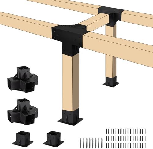 Neorexon Kit per pergola in legno rialzato per lavorazione del legno per 10,2 x 10,2 cm (effettivi 8,9 x 8,9 cm), kit gazebo in legno in acciaio massiccio per esterni, staffa angolare ad angolo retto